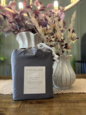 Queen 400 Thread Count Percale Sheet Set Dark Gray - Casaluna NEW